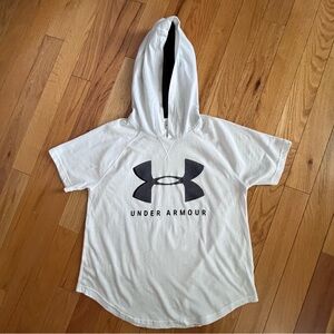 Under Armour White Short-Sleeve Hoodie with Black Logo Medium